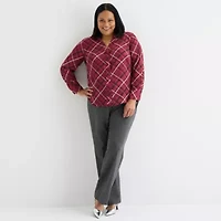 Liz Claiborne Womens Plus Easy-on + Easy-off Long Sleeve Adaptive Blouse