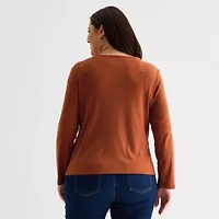 Liz Claiborne Womens Plus Crew Neck Long Sleeve T-Shirt