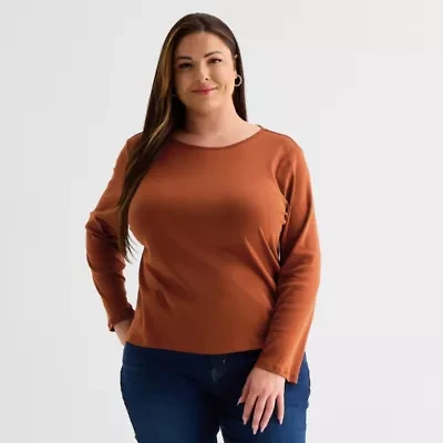 Liz Claiborne Womens Plus Crew Neck Long Sleeve T-Shirt