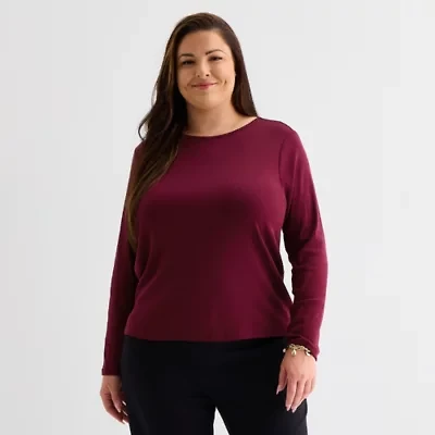Liz Claiborne Womens Plus Crew Neck Long Sleeve T-Shirt