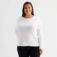 Liz Claiborne Womens Plus Crew Neck Long Sleeve T-Shirt