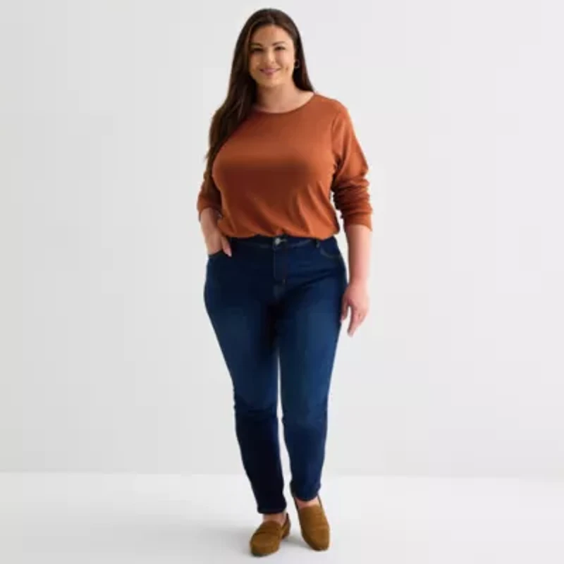 Liz Claiborne Womens Plus Crew Neck Long Sleeve T-Shirt