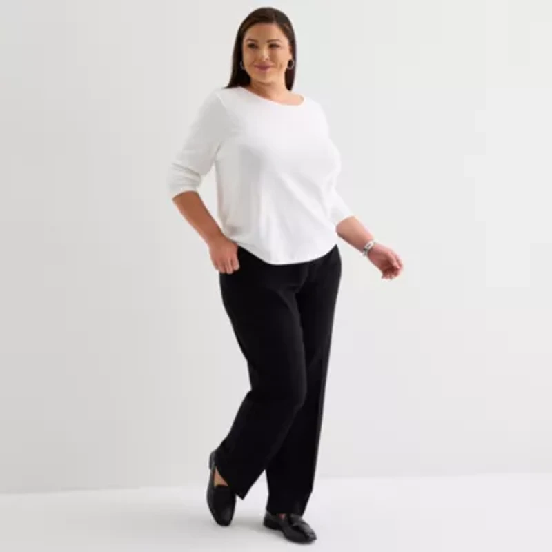 Liz Claiborne Womens Plus Crew Neck Long Sleeve T-Shirt