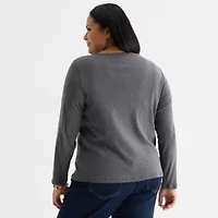 Liz Claiborne Womens Crew Neck Long Sleeve Plus T-Shirt