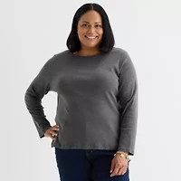 Liz Claiborne Womens Crew Neck Long Sleeve Plus T-Shirt