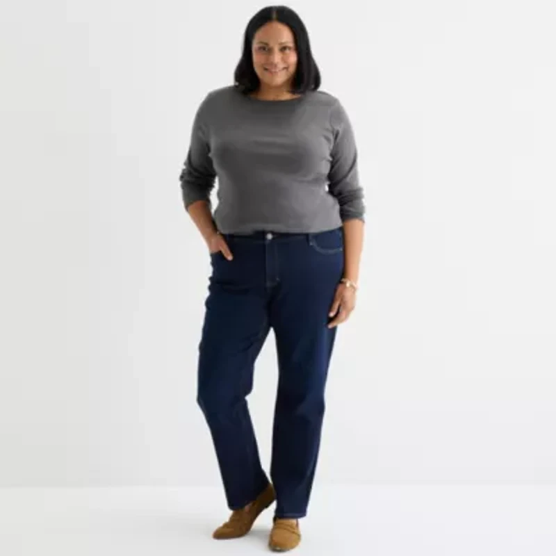Liz Claiborne Womens Crew Neck Long Sleeve Plus T-Shirt