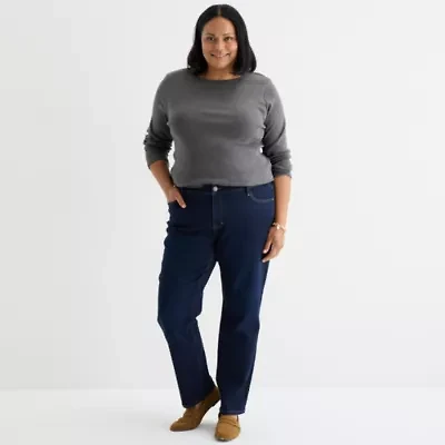 Liz Claiborne Womens Crew Neck Long Sleeve Plus T-Shirt