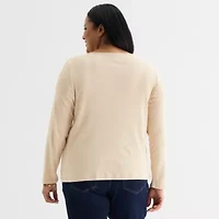 Liz Claiborne Womens Plus Crew Neck Long Sleeve T-Shirt