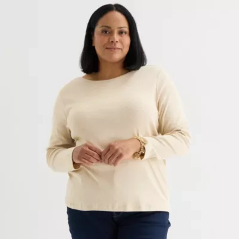 Liz Claiborne Womens Plus Crew Neck Long Sleeve T-Shirt