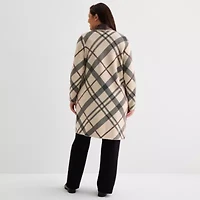 Liz Claiborne Womens Long Sleeve Open Front Plus Plaid Cardigan