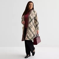 Liz Claiborne Womens Long Sleeve Open Front Plus Plaid Cardigan