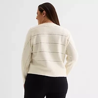 Liz Claiborne Plus Womens Crew Neck Long Sleeve Pullover Sweater