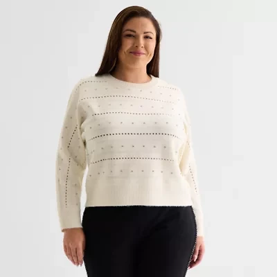 Liz Claiborne Plus Womens Crew Neck Long Sleeve Pullover Sweater