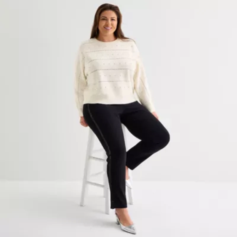 Liz Claiborne Plus Womens Crew Neck Long Sleeve Pullover Sweater