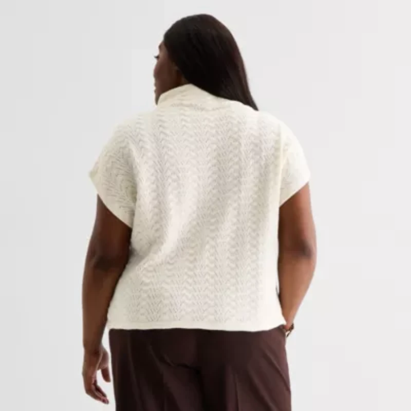 Liz Claiborne Plus Womens Cowl Neck Short Sleeve Pullover Sweater