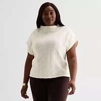 Liz Claiborne Plus Womens Cowl Neck Short Sleeve Pullover Sweater
