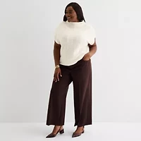 Liz Claiborne Plus Womens Cowl Neck Short Sleeve Pullover Sweater