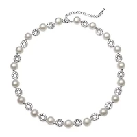 Cultured Freshwater Pearl and Cubic Zirconia Silver-Plated Necklace