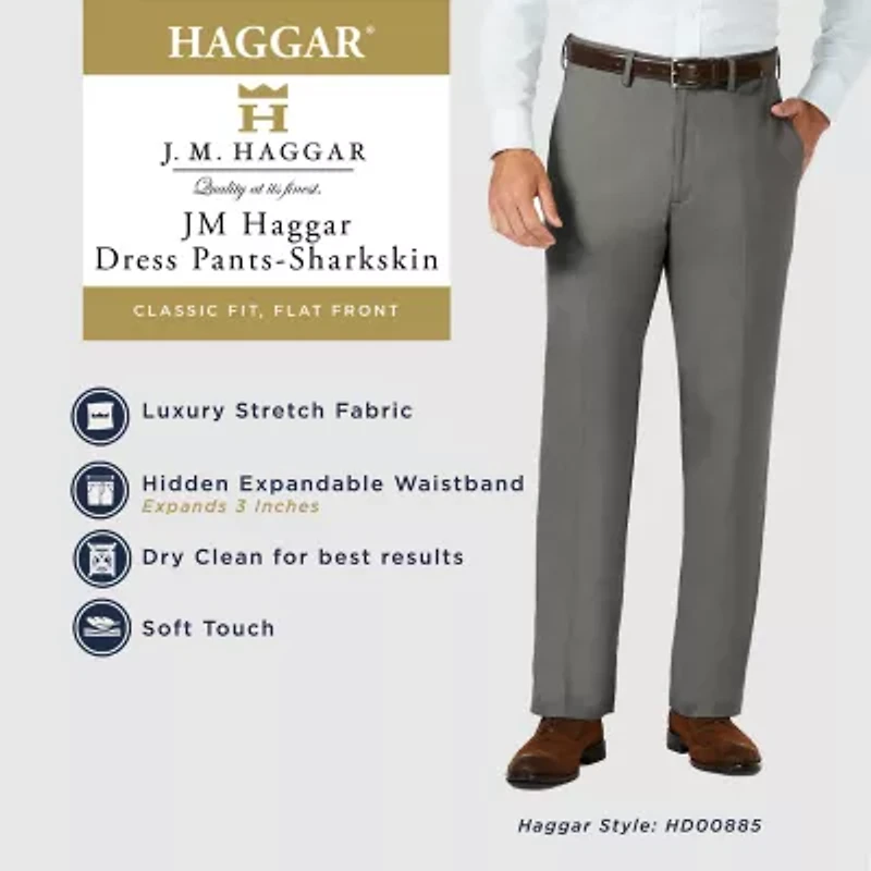 Haggar JMH Sharkskin Mens Classic Fit Dress Flat Front Pant