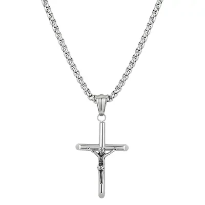 J.P. Army Men's Jewelry Stainless Steel 22 Inch Link Cross Pendant Necklace