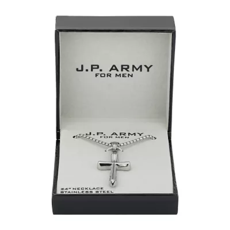 J.P. Army Men's Jewelry Stainless Steel 22 Inch Link Cross Pendant Necklace