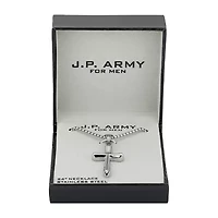 J.P. Army Men's Jewelry Stainless Steel 22 Inch Link Cross Pendant Necklace