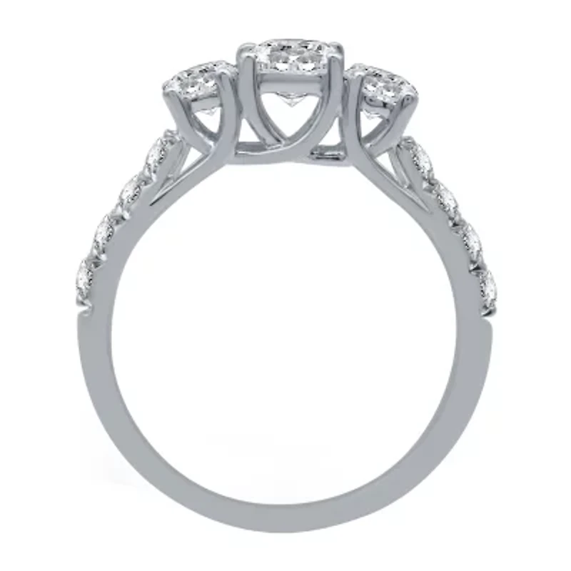 (H-I / I1) Womens 1 1/4 CT. T.W. Lab Grown White Diamond 10K Gold Round 3-Stone Engagement Ring