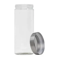 Blue Donuts Glass Storage Jar Silver Lid 67 Oz Food Container