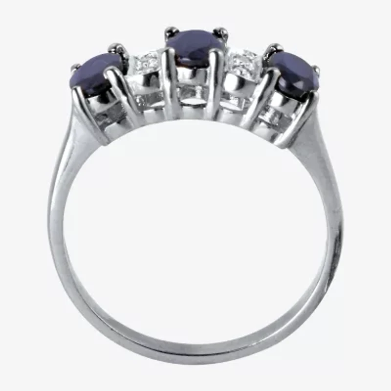 Womens Diamond Accent Genuine Blue Sapphire Platinum Over Silver Oval Cocktail Ring