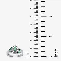 Womens Diamond Accent Genuine Green Emerald Platinum Over Silver Marquise Halo Cocktail Ring