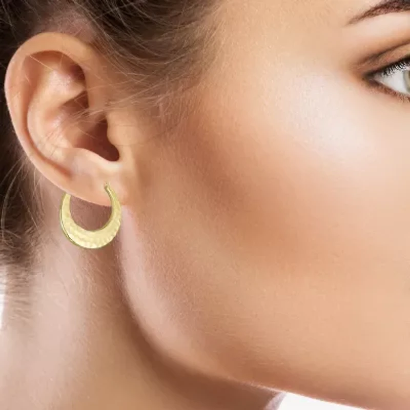Hammered Womens 14K Gold 20mm Round Hoop Earrings