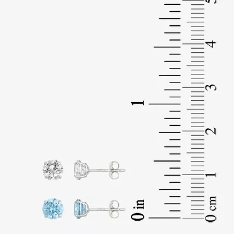 Womens Blue Cubic Zirconia 14K Gold Round Earring Set
