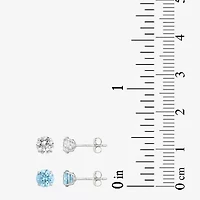Womens Blue Cubic Zirconia 14K Gold Round Earring Set