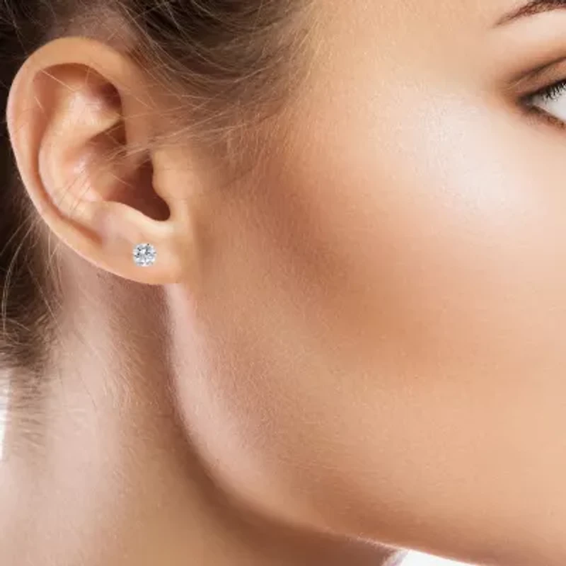 Womens Blue Cubic Zirconia 14K Gold Round Earring Set