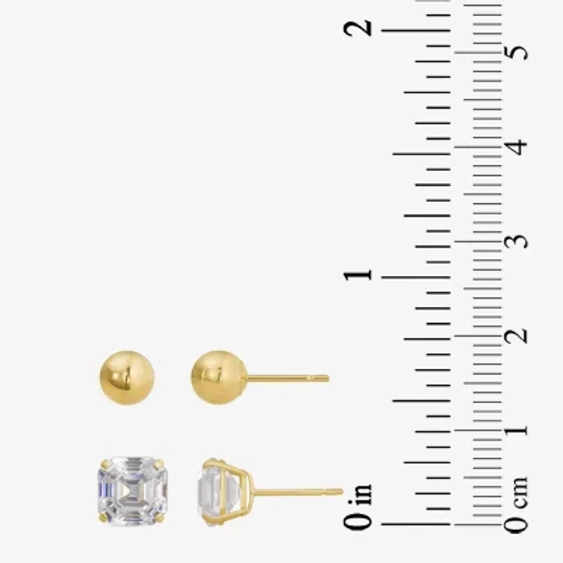 Womens Lab Created Cubic Zirconia 10K Gold Ball 2 Pair Earring Set