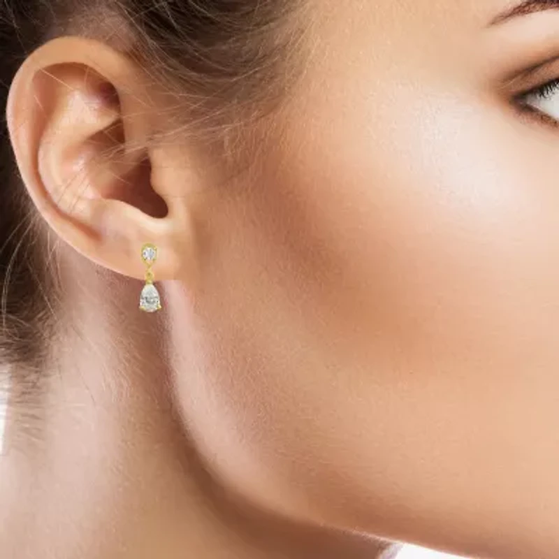 Womens Cubic Zirconia 14K Gold Drop Earrings