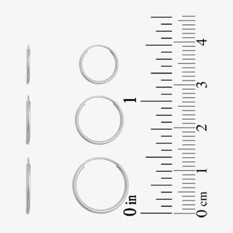 Womens 14K White Gold 3 Pair Earring Set