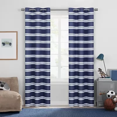 Under the Stars Kids Hayden Stripe Grommet Top Energy Saving 100% Blackout Single Curtain Panel