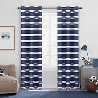 Under the Stars Kids Hayden Stripe Grommet Top Energy Saving 100% Blackout Single Curtain Panel
