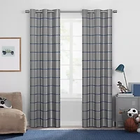 Under the Stars Kids Hayden Plaid Grommet Top Energy Saving 100% Blackout Single Curtain Panel
