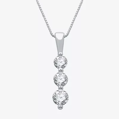 3-Stone Linear (H-I / I1) Womens 1/2 CT. T.W. Lab Grown White Diamond 10K Gold 18 Inch Pendant Necklace