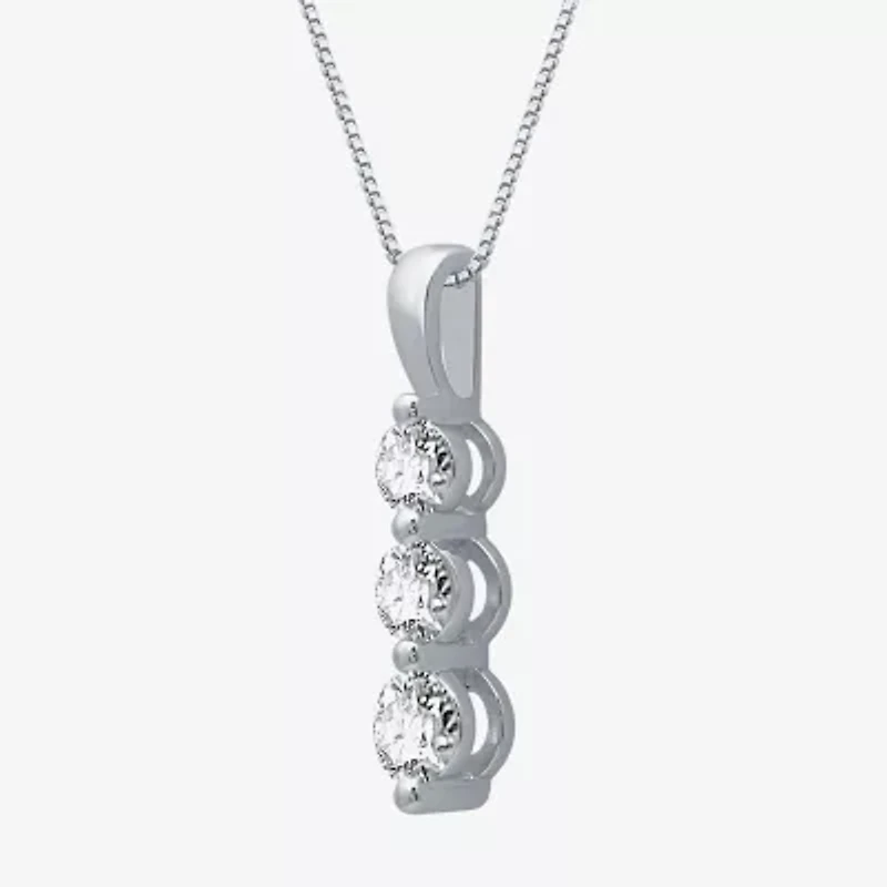 3-Stone Linear (H-I / I1) Womens 1/2 CT. T.W. Lab Grown White Diamond 10K Gold 18 Inch Pendant Necklace