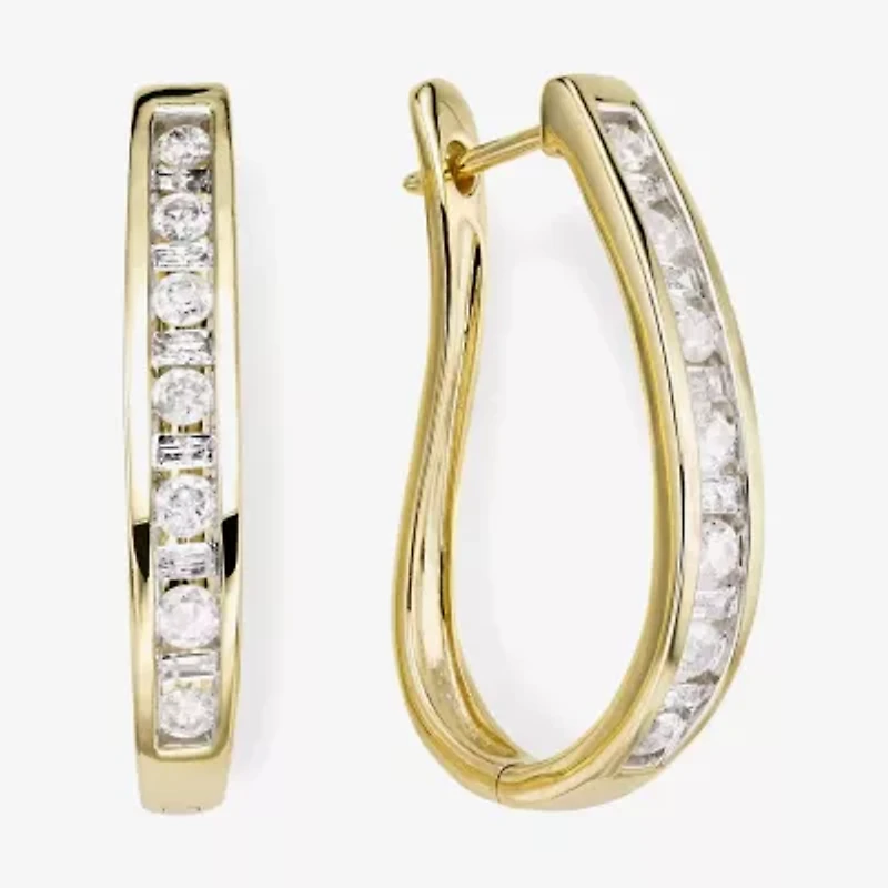 1 CT.T.W. Natural Diamond 10K Yellow Gold Hoop Earrings