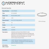 (H-I / I1) Womens 4 CT. T.W. Lab Grown White Diamond 10K White Gold 7.25 Inch Tennis Bracelet