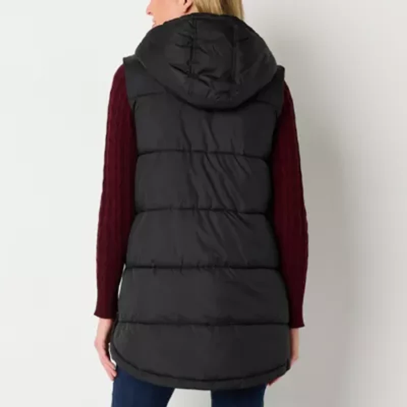 St. John's Bay Womens Hooded Midweight Puffer Vest