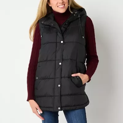 St. John's Bay Womens Hooded Midweight Puffer Vest