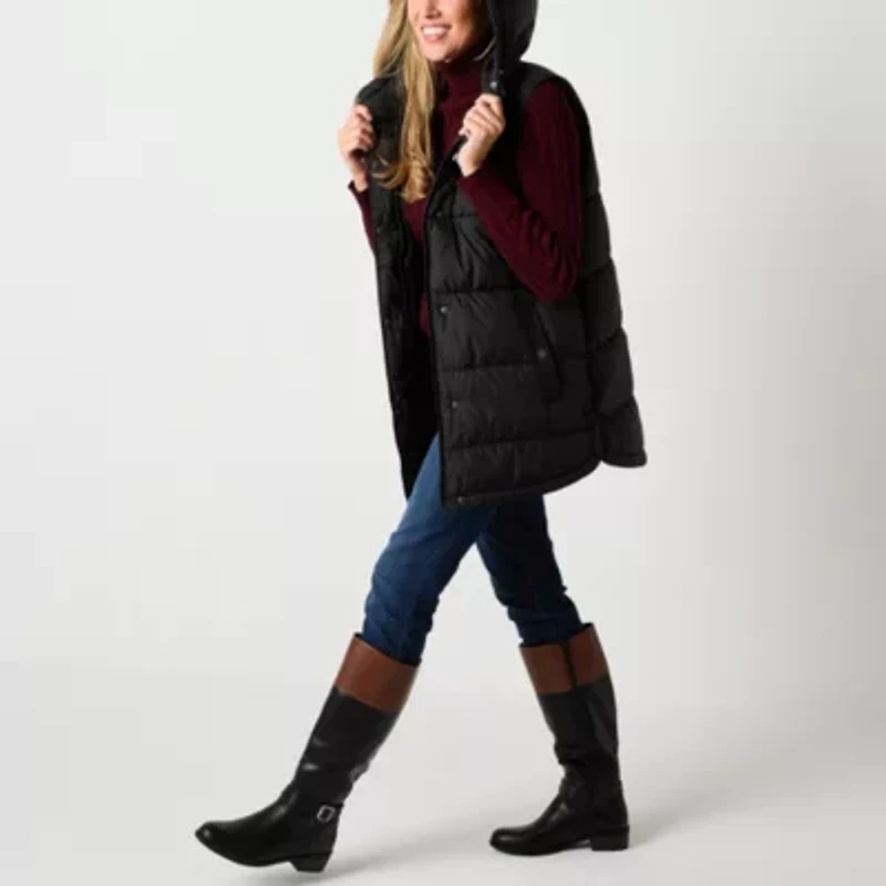 St. John's Bay Womens Hooded Midweight Puffer Vest