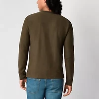 mutual weave Solid Waffle Mens Long Sleeve Henley Shirt