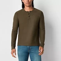 mutual weave Solid Waffle Mens Long Sleeve Henley Shirt