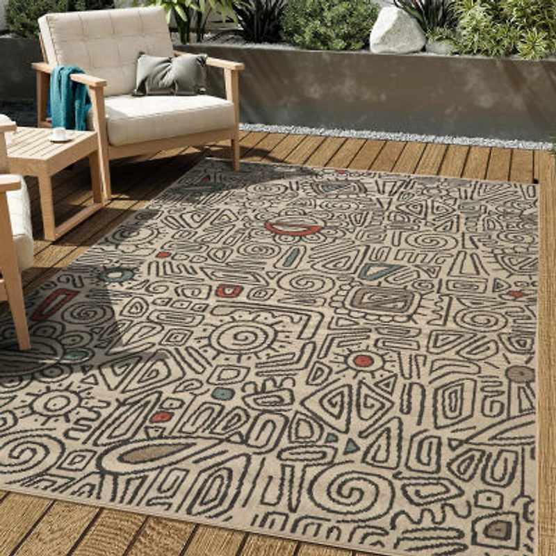 LR Home Abstract Tribal 24"X36" Indoor Outdoor Rectangular Accent Rug